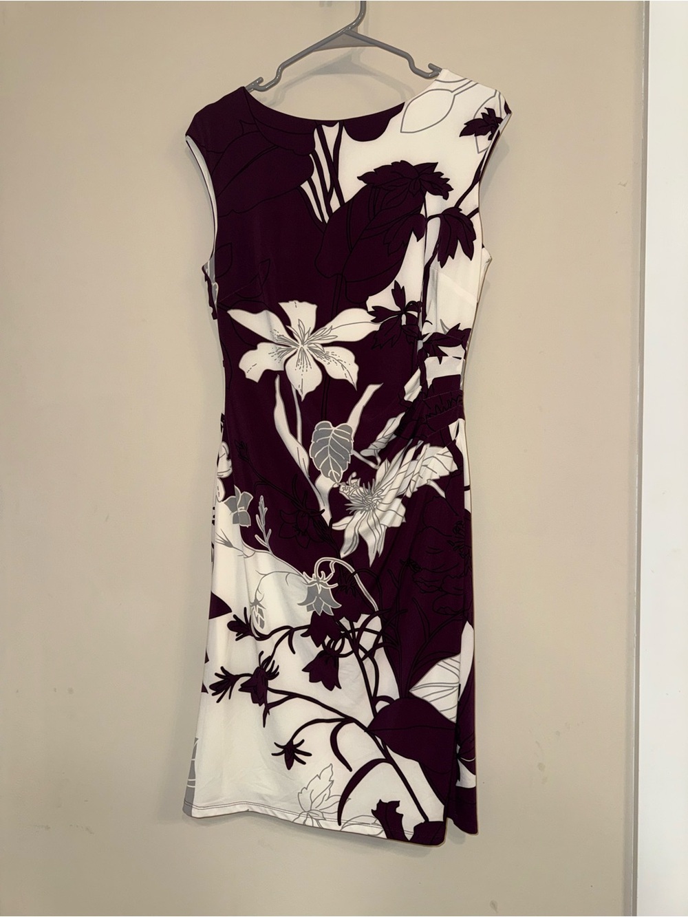 Ralph Lauren Sleeveless Floral Sheath in Deep Plum and White